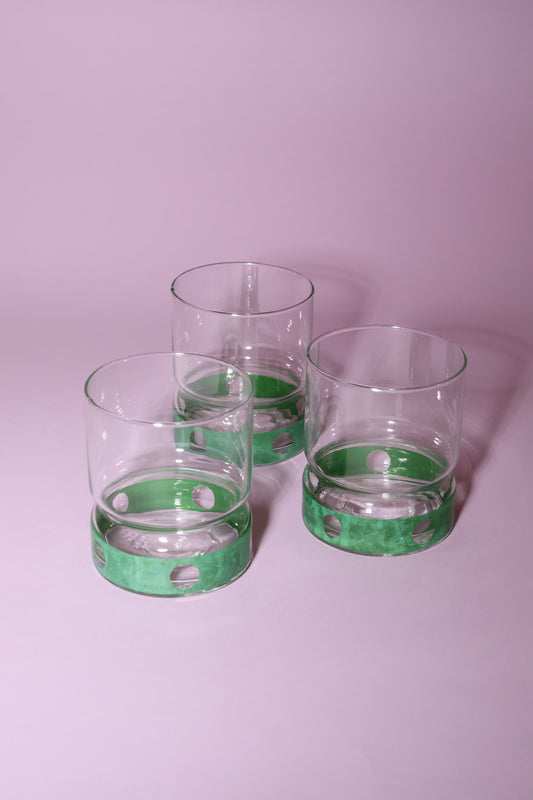 Drinking Glasses with Green Circle Design (Set of 3), 1970s.