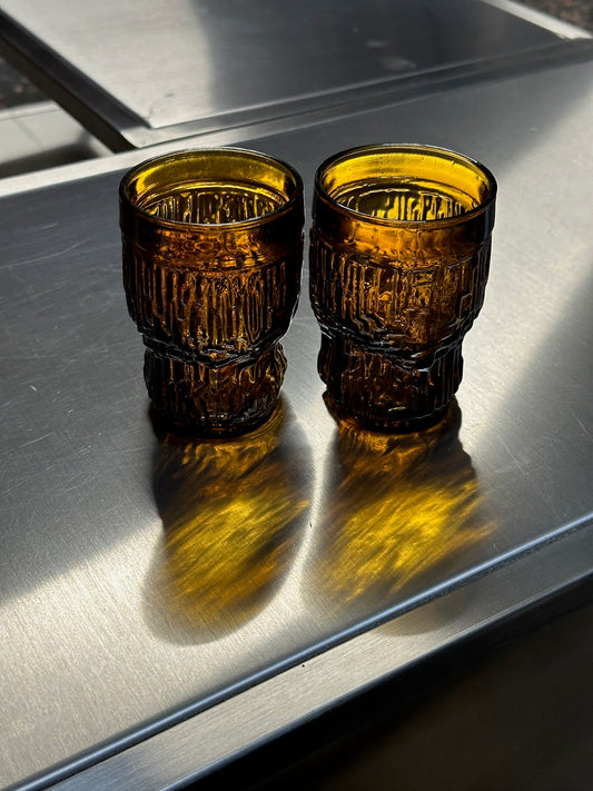 Amber Drinking Glasses (Set of 3), 1970s.