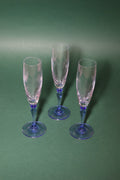 Luminarc Champagne Flutes with Blue Stems (Set of 3), 1980s.