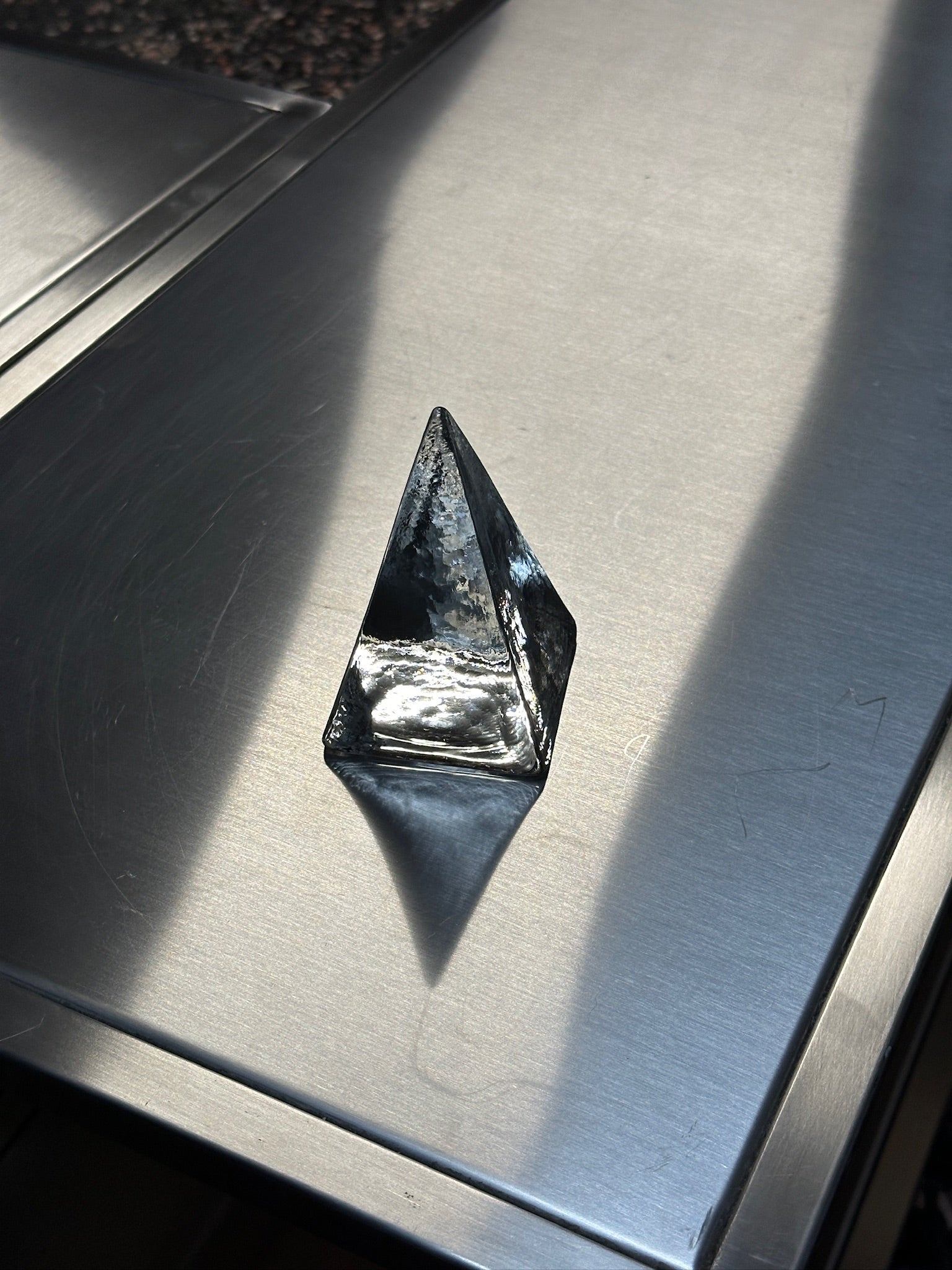 Clear Glass Pyramid Paperweight, 1970s.