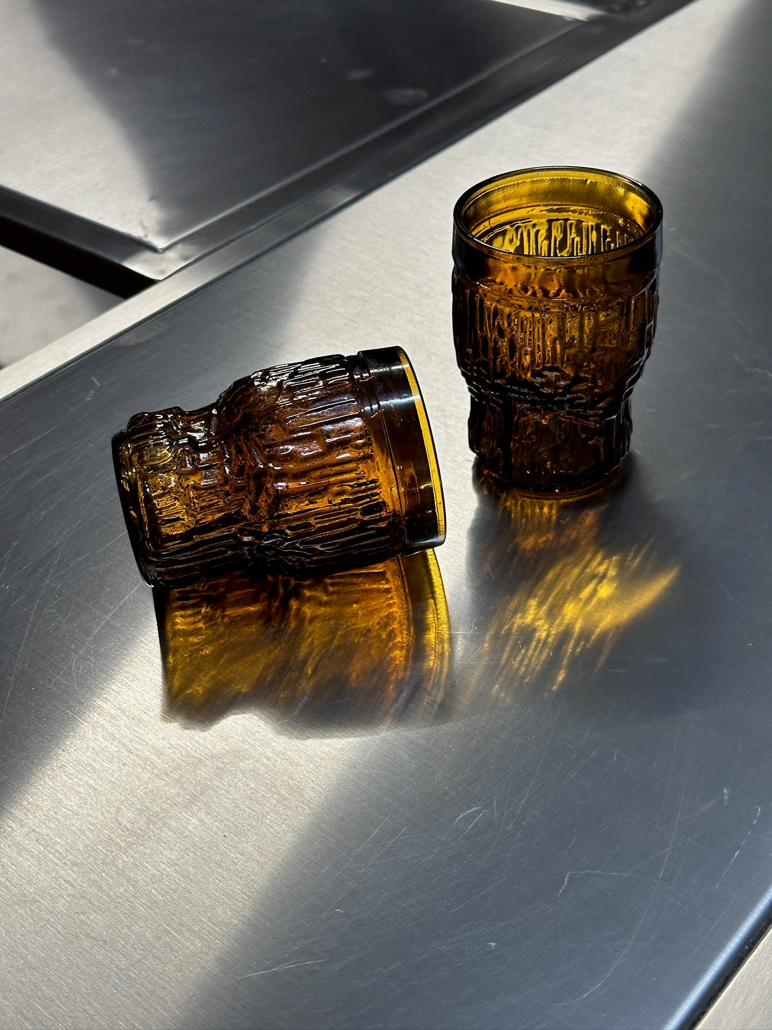 Amber Drinking Glasses (Set of 3), 1970s.