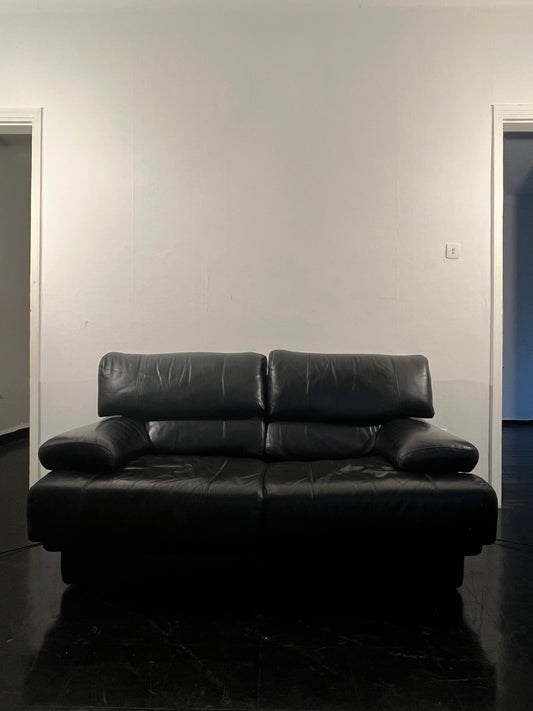 Black Leather Sofa, 1990s.